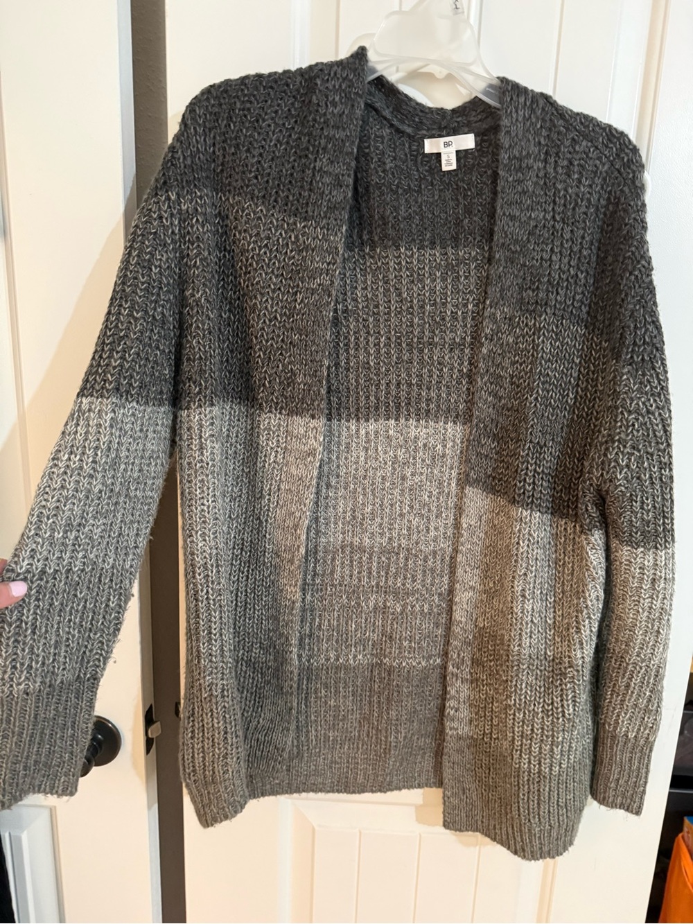 bp Gray Tone Striped Open-Front Cardigan
